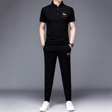 上衣裤子短袖纯色2023年翻领休闲夏季中年套装时尚HP516，男装休闲套装，电商B212（原钱塘6029）