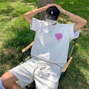 短袖t恤套装男女式光感变色爱心宽松情侣装T恤上衣夏潮牌-TZ662图片