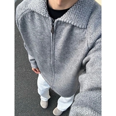 706-1-MY210-P85冬季欧美风简约翻领开衫毛衣慵懒风针织衫外套，男装针织衫/毛衣，星座706-1