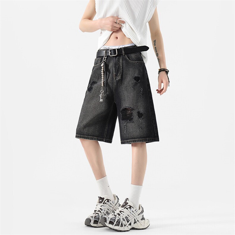 破洞五分牛仔裤5X4006-TP4068港风复古水洗做旧休闲直筒裤,男装牛仔裤,电商A102