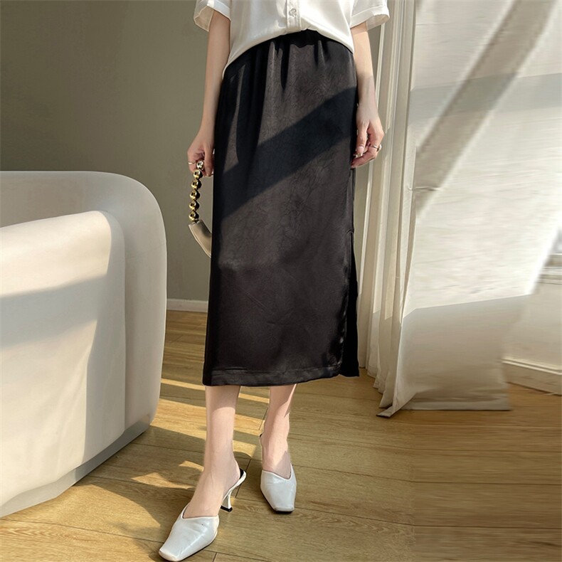 中长款高腰显瘦包臀裙2024年夏季纯色裙子，女装半身裙，绒宛羊绒