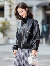 【秋季新款】大量现货欧美复古短款皮衣外套P-115，女装皮衣，简古