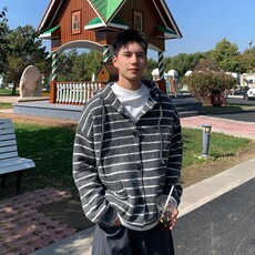 现货美式宽松北极绒连帽开衫毛衣M9574/P65，男装针织衫/毛衣，星座205-3