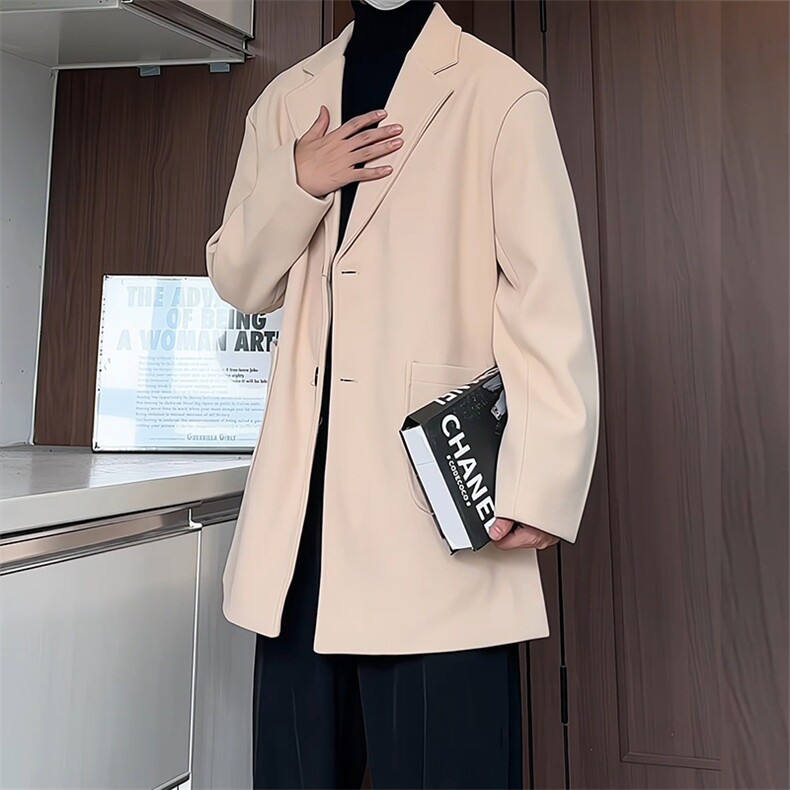 N2075/P90冬季港风呢大衣男中长款男女呢料潮呢子外套风衣,男装风衣,电商A141