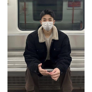 现货加绒牛仔棉服男冬季棉衣外套羊羔绒翻领夹克毛领MY1089-P110图片