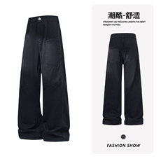 B221美式ins高街斜切宽松直筒洗褪工装牛仔裤LK25610-特P48控88，男装牛仔裤，电商B221