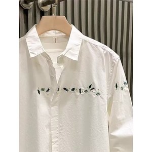 ins网红超仙的衬衫男韩版潮流设计师款垫肩双层绣花发型师白寸衫图片