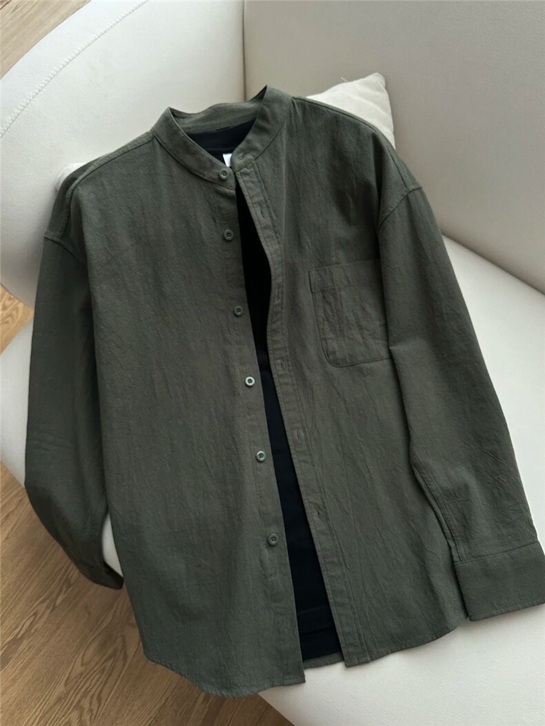 长袖立领仿麻休闲衬衫1302-GC67-P40控68成分100棉,男装衬衫,星座1302