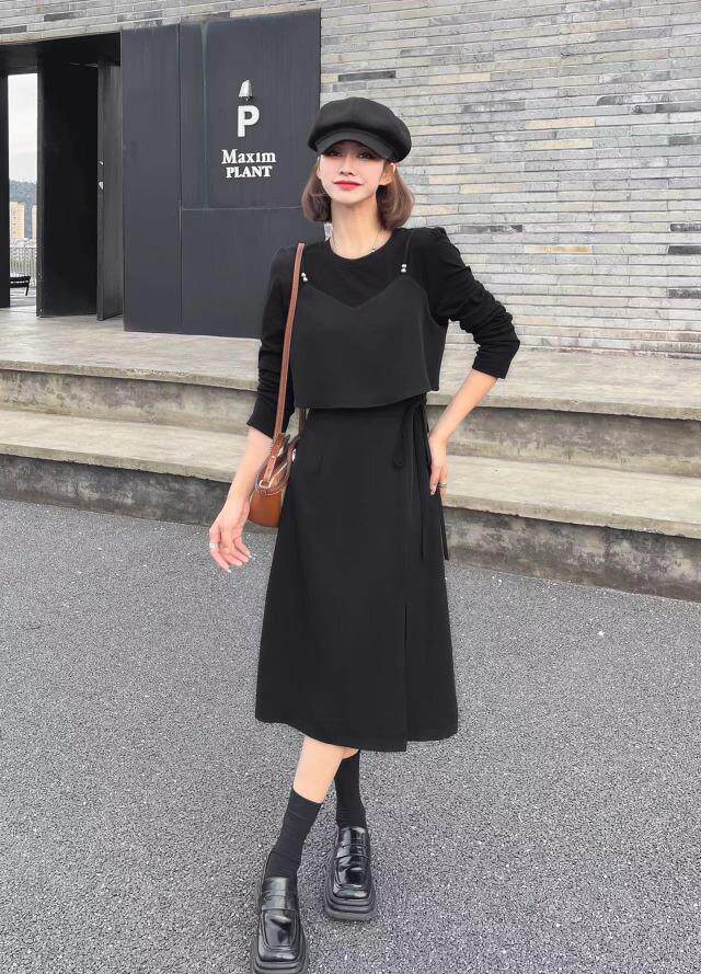 [现货]秋装假两件套连衣裙，两色、四个尺码，女装连衣裙，依柏璐(1F)