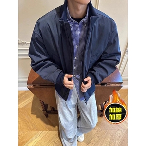 美式藏青色立领飞行夹克棉服男冬季加厚棒球服bomber短款工装外套图片
