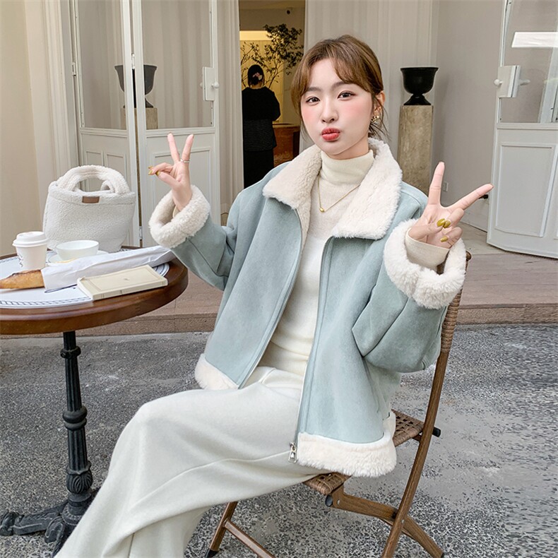 新款现货主推baby蓝羊毛皮毛一体9920-P175-K258,女装短外套,2C129