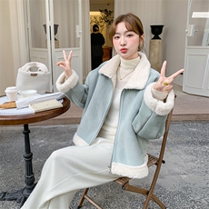 新款现货主推baby蓝羊毛皮毛一体9920-P175-K258，女装短外套，2C129