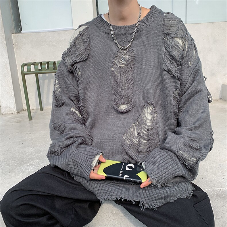 破洞毛衣男宽松潮流日系休闲开叉针织衫线衣外套外穿MY0157-P48,男装针织衫/毛衣,星座308B-2