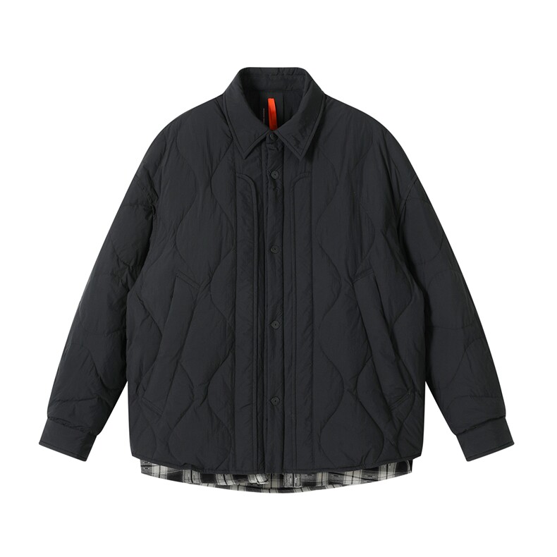 2025冬季新款翻领衬衫假两件羽绒服男潮牌百搭保暖羽绒服外套,男装衬衫,电商A234