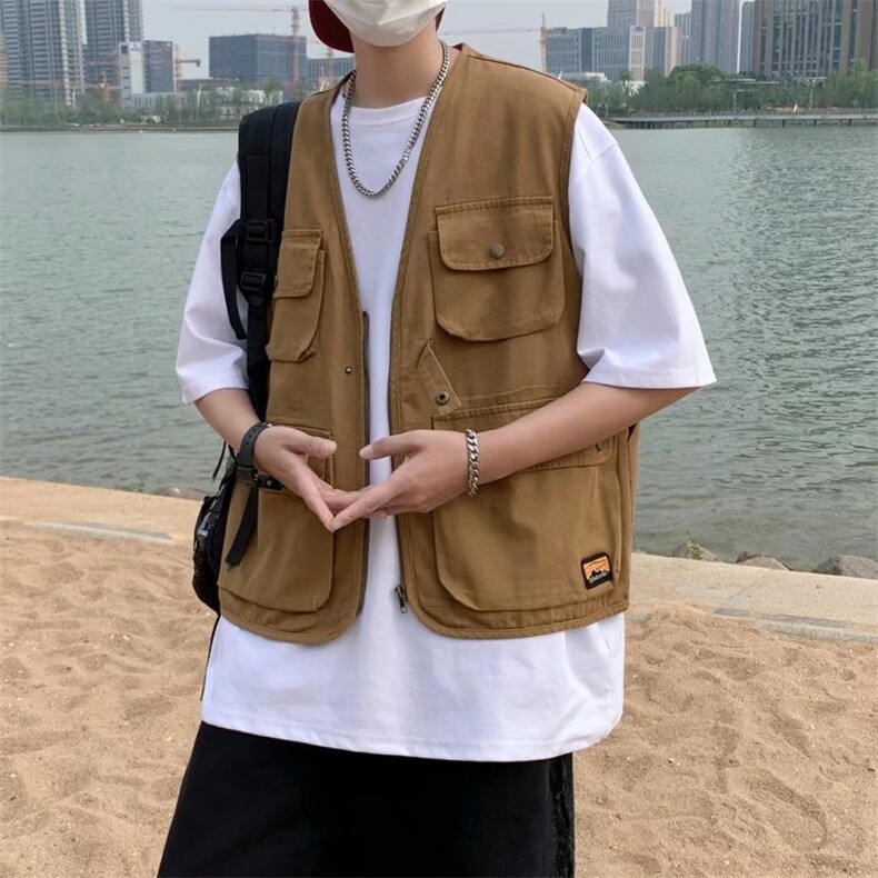 工装马甲男夏潮牌日系复古运动口袋个性ins外搭无袖背心W2523-P35,男装背心/马甲,星座412-2