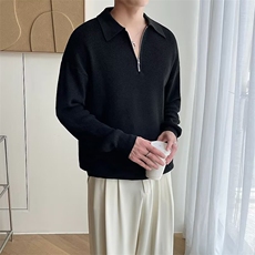 针织衫ins翻领半拉链简约轻熟风polo长袖毛衣型男线衣酷B47，男装针织衫/毛衣，星座1116A-2（原606A-1）