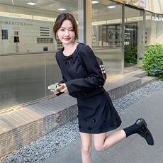 法式高级炸街减龄套装裙女2025年秋季新款钉钻长袖两件套，女装套装/套裙，1D102-1