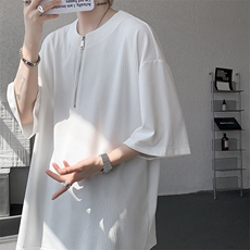 现货T1024-P25特控48大码简约冰丝顺滑时尚简约拉链短袖，男装T恤，电商D232