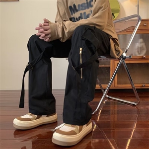 美式街头hiphop直筒宽松工装裤情侣阔腿拖地裤潮K7128-P40加绒50