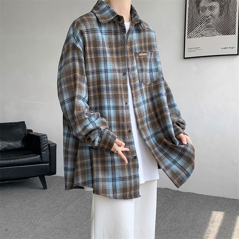 2025春季衬衫男新款港风大码宽松长袖磨毛衬衣CS618-P38，男装衬衫，星座214-3