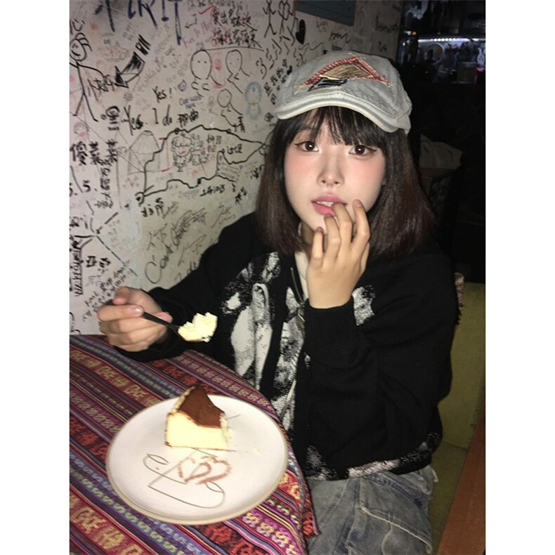 黑白复古连帽外套拉链卫衣开衫,女装短外套,星座506A