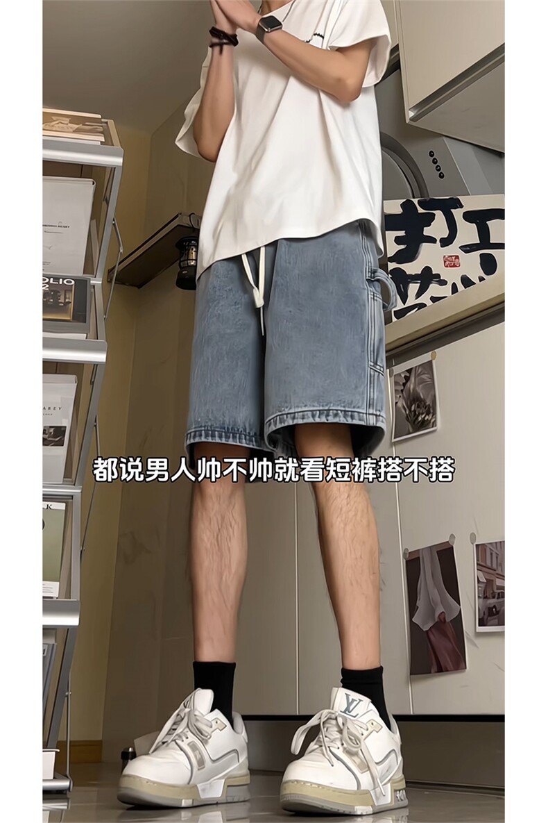 美式高街工装牛仔短裤A451特P35控55,男装牛仔裤,电商A309