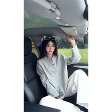 抖音得物品质美式高街重磅曼巴棉拼接cleanfit亨利领卫衣长袖T恤，男装T恤，电商A486-1