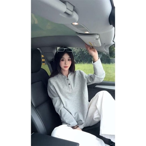 抖音得物品质美式高街重磅曼巴棉拼接cleanfit亨利领卫衣长袖T恤图片