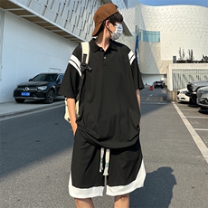 主推大码港风情侣冰丝防晒polo短袖T恤五分裤休闲套装S17P65，男装休闲套装，电商B226