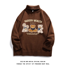白底22秋冬新款趣味小熊印花保暖圆领套头毛衣M3005P75控98，男装针织衫/毛衣，电商A247-1