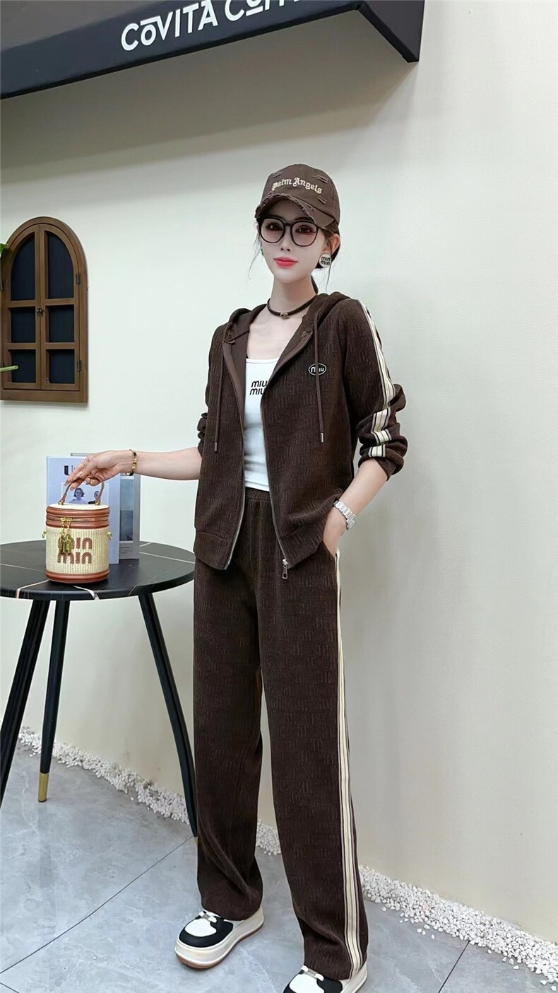 连帽刺绣套装时尚气质百搭2024年秋季,女装套装/套裙,思沃羊绒
