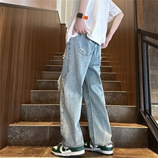 k1080-p55-控78M-5XL现货oversizecleanfit显瘦黄泥牛仔裤破洞，男装牛仔裤，星座116