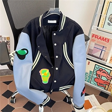 美式拼接徽章刺绣毛呢棒球服夹克男女潮牌外套2025春秋W6716-P68，男装夹克，星座412-1