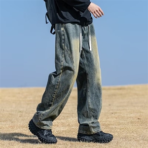 美式牛仔裤男夏季薄款宽松休闲弯刀裤子2026新款潮牌男生直筒长裤图片