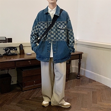 2023春季棋盘格拼接牛仔夹克男士高街痞帅百搭反光外套JK834-P70，男装夹克，星座1103-3
