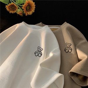 2025夏季新款小熊印花华夫格短袖宽松 M~5XL XZ604-DT406-P25控38图片