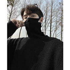 黑墙风11新款潮流纯色高级感简约纽扣高领内搭毛衣针织衫TM09-85，男装针织衫/毛衣，星座1315