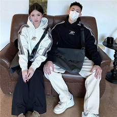 插肩袖情侣装连帽卫衣男女2025秋冬新款加绒加厚宽松休闲拼接上衣，男装卫衣，星座1210-1