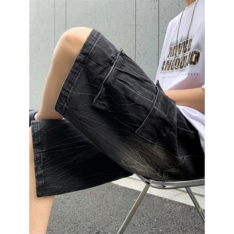 B221美式ins高街小众夏季重工艺工装牛仔短裤LK24177-P60控78,男装牛仔裤,电商B221