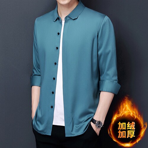 YL6911男士2023年冬季长袖加绒衬衫商务休闲修身衬衣P90图片