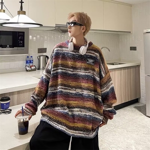针织衫男韩版两次条纹高街帅气2025秋冬新款ins宽松毛衣MZ079图片