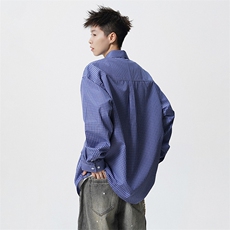 MIU家蓝色格子衬衫CS001P4069，男装衬衫，电商A073