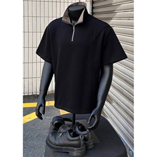 千鸟格拼接短袖polo衫男夏季老钱风半袖t恤痞帅五分袖T2506，男装Polo衫，星座1116A（原606A-3）