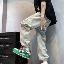 直筒牛仔裤男美式高街痞帅阔腿裤ins港风潮牌百搭休闲裤NK458-P45，男装牛仔裤，星座1008-1
