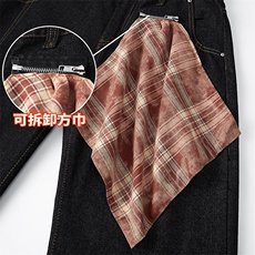 可拆卸格子方巾弯刀牛仔裤男潮牌高街廓形长裤N6461-特P43控85，男装牛仔裤，电商A001-1