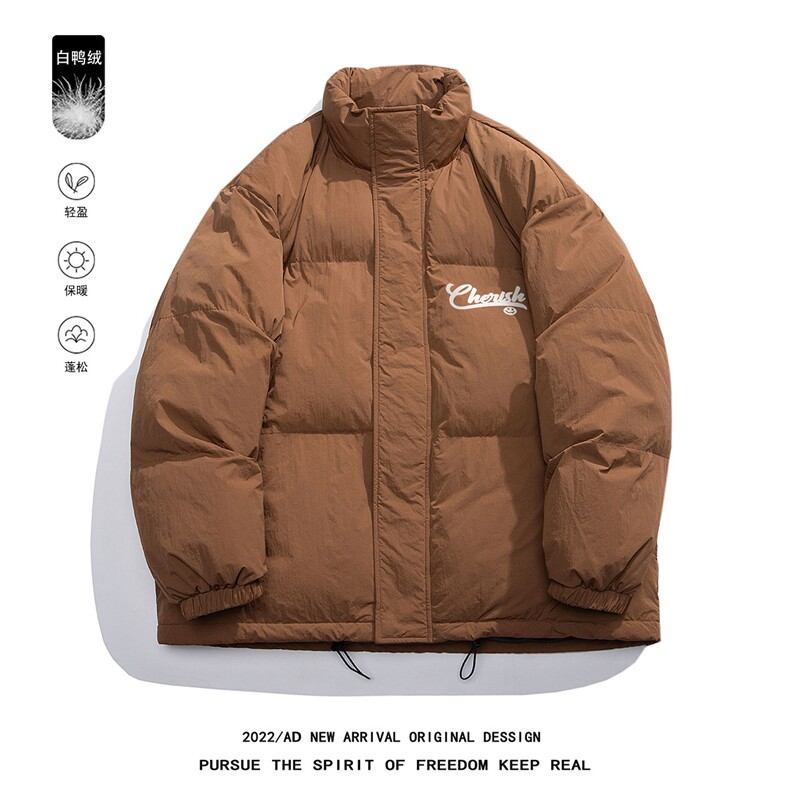 白鸭绒白底22冬季新款时尚简约字母印花立领羽绒服YR190P195控258,男装羽绒服,电商A247-1