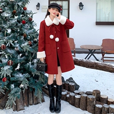 2025年冬季新款韩版时尚优雅气质内胆含90白鸭绒中长款羊毛呢大衣，女装毛呢外套，心心服饰