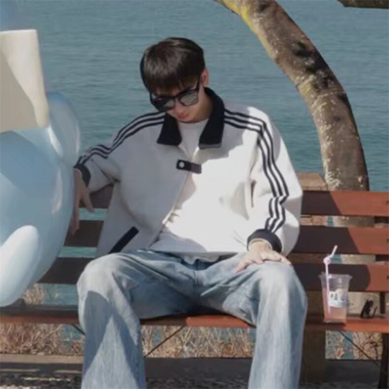 抖音得物品质秋冬美式高街重磅结构拼接织带翻领卫衣夹克外套W113，男装夹克，电商A486-1