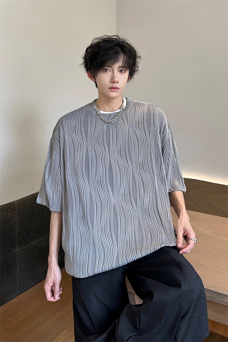 8XL-M特大码夏季短袖冰丝皱感透气T恤男潮垂感宽松半袖DX305P45,男装T恤,电商D206-1