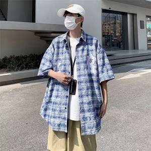 TNT32-P34美式复古衬衫男长袖春扎染刺绣短衬衫，男装衬衫，星座1503-1